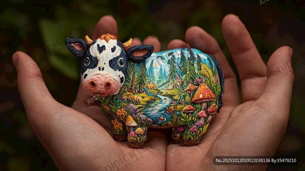 彩繪小牛擺件 掌心的藝術(shù)