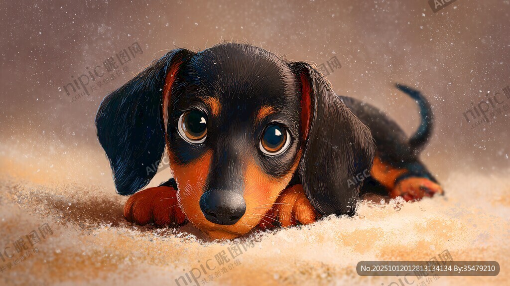 雪地中的萌趣臘腸犬