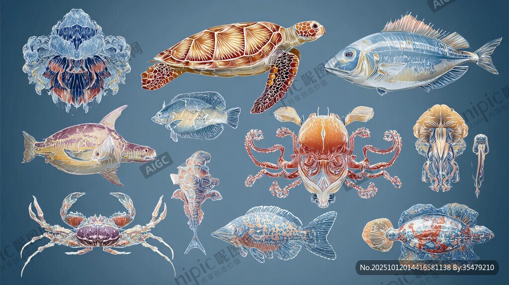 海洋生物手繪插畫集合