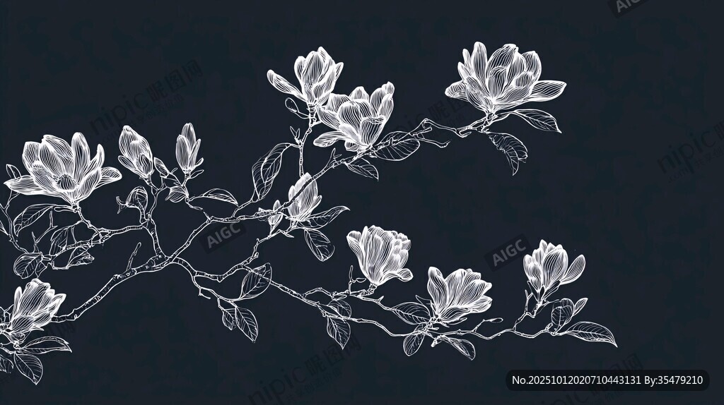 玉蘭花枝線描圖