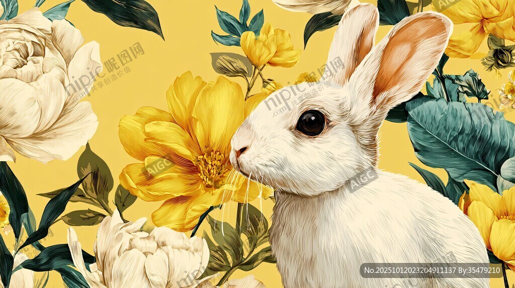 白兔賞繁花