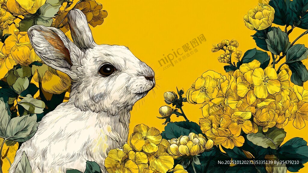 白兔伴繁花 清新插畫風(fēng)