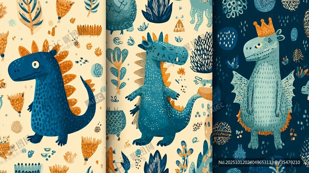 可愛卡通恐龍圖案插畫