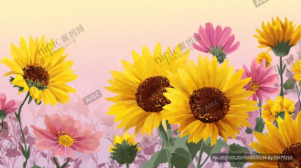 繽紛向日葵花卉插畫