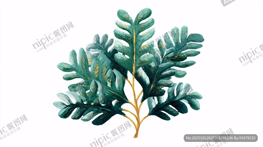 手繪清新綠蕨植物插畫