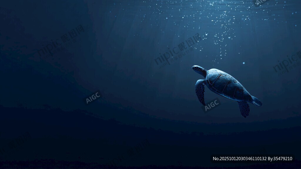深海中獨(dú)自遨游的海龜