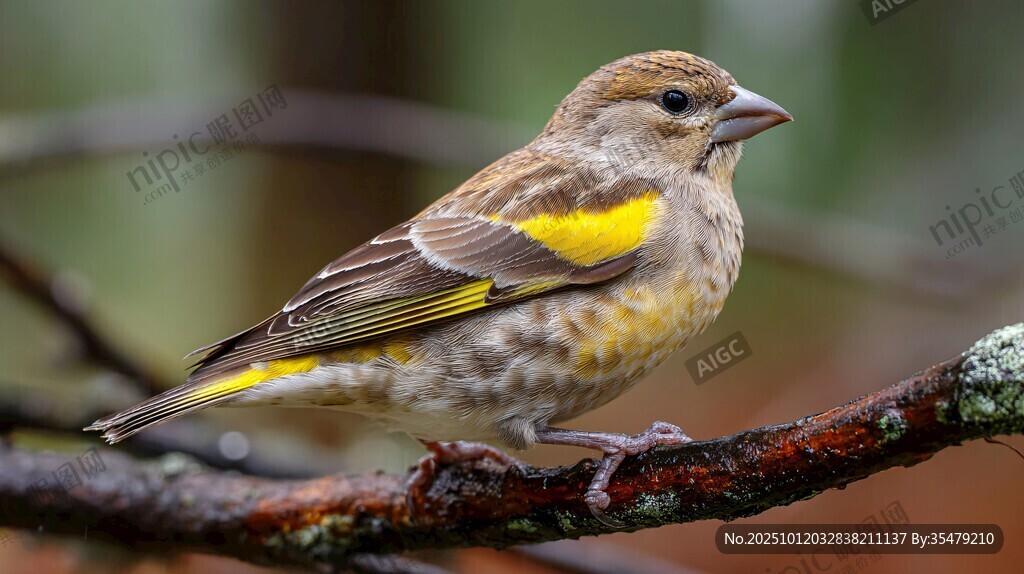 黃羽小鳥棲于枝頭