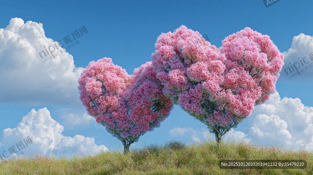 浪漫心形花樹(shù)綻于藍(lán)天