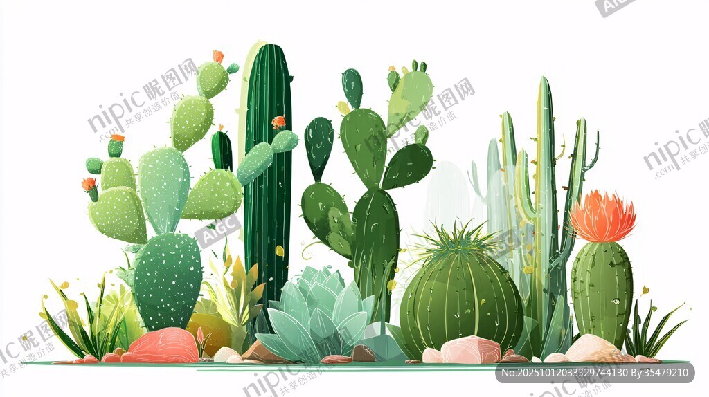 可愛仙人掌植物插畫集合