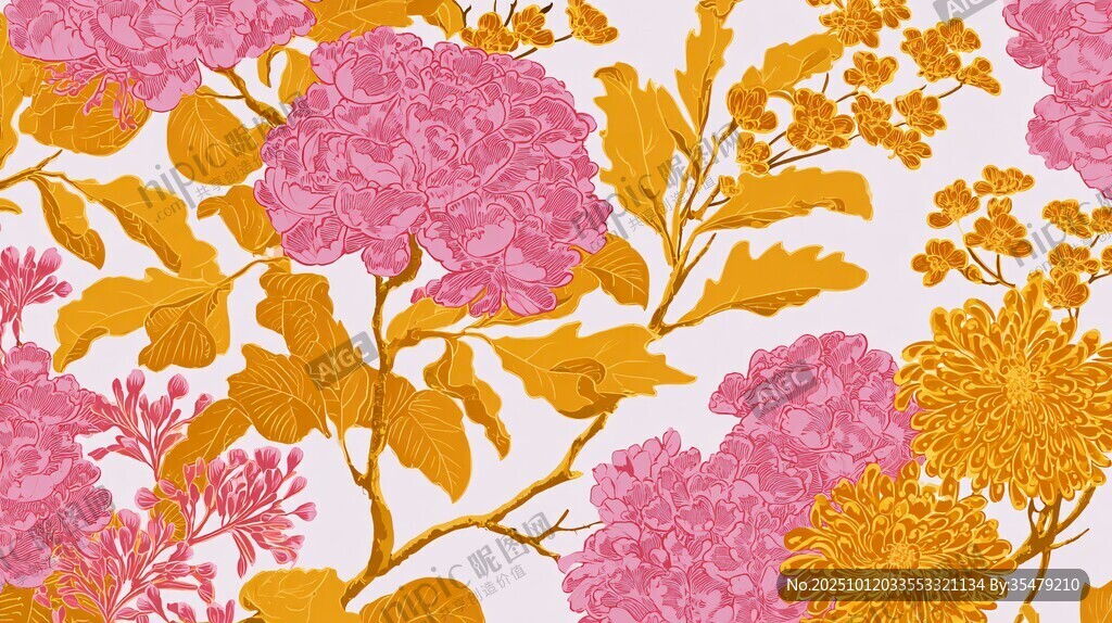 花卉圖案 多彩繁花與枝葉