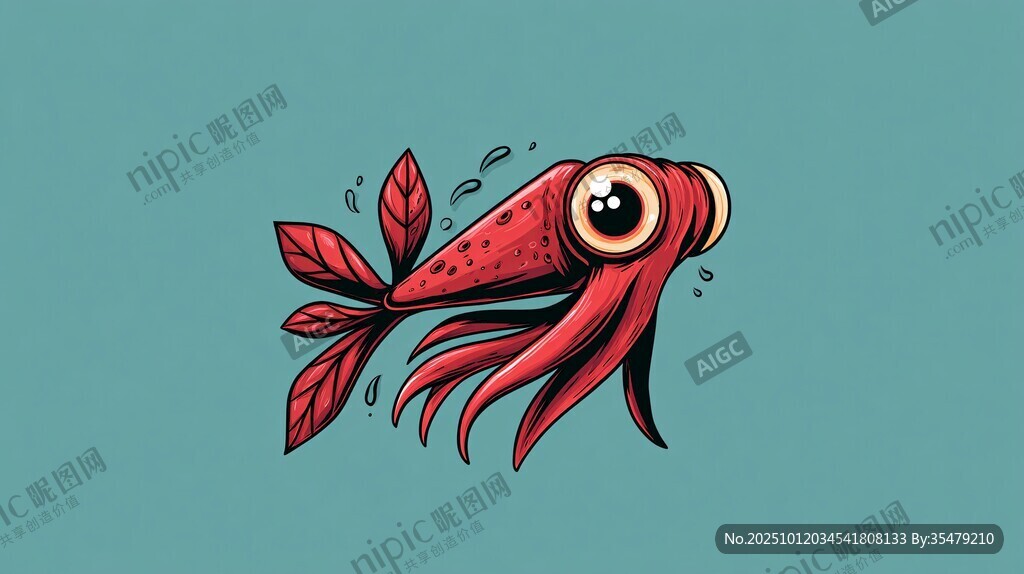 可愛紅魷魚插畫