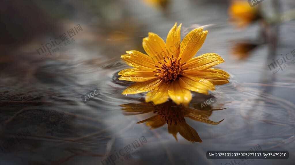 水上黃花映漣漪