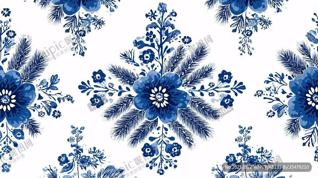 藍(lán)白花卉圖案精美裝飾