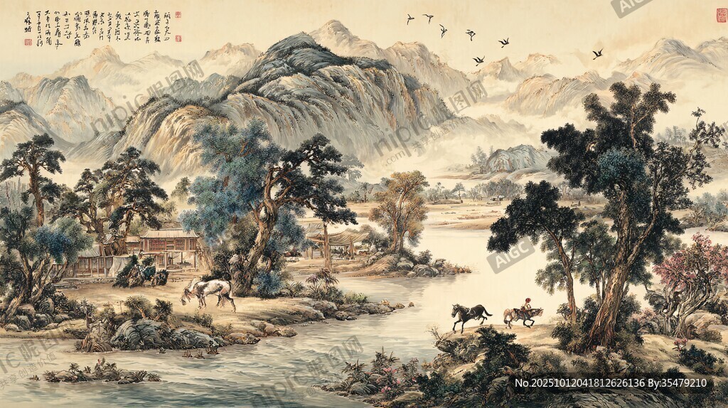 山水國畫中的悠然田園景