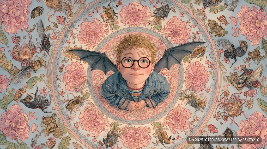 戴眼鏡的小蝙蝠男孩插畫(huà)