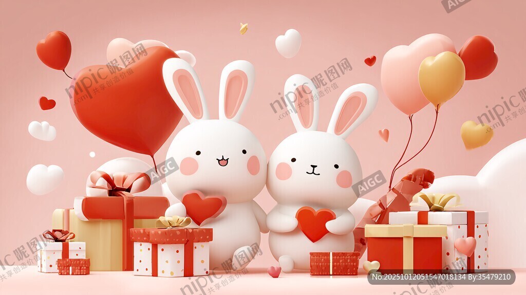可愛(ài)兔子與浪漫禮物場(chǎng)景