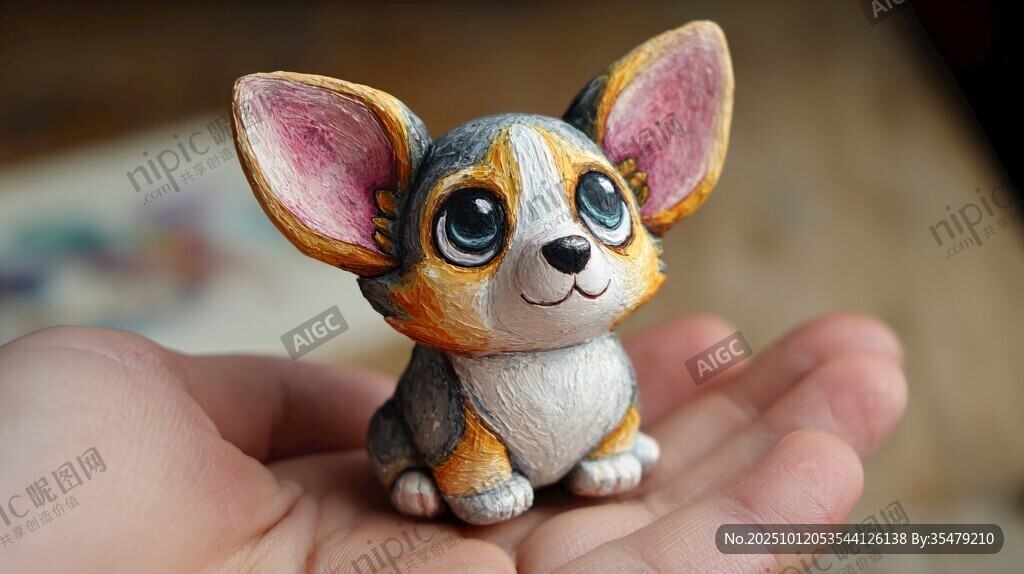手心里的可愛小柯基玩偶