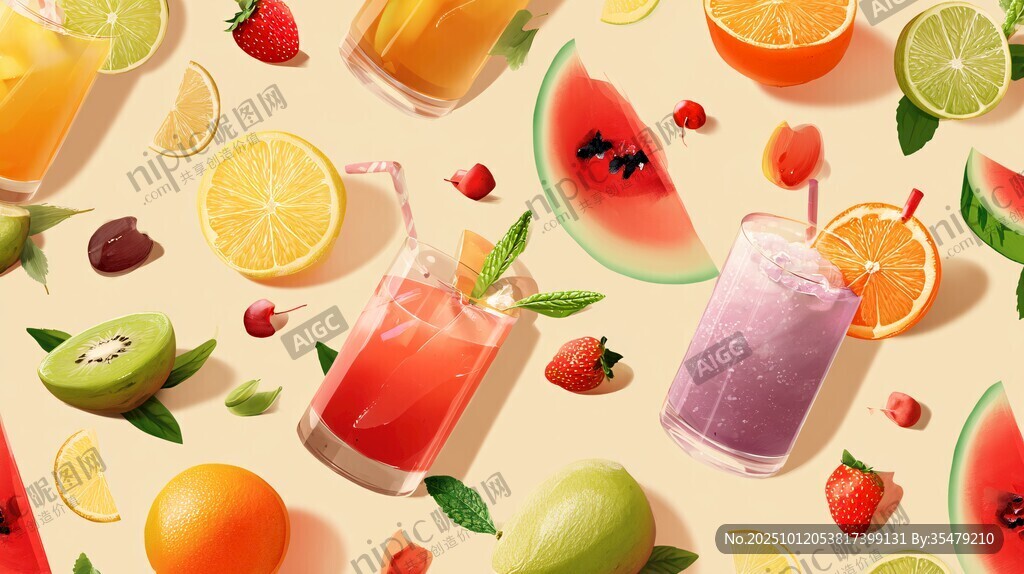 繽紛果汁與鮮果的夏日盛宴