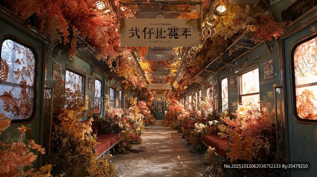 夢(mèng)幻秋葉裝飾的復(fù)古列車