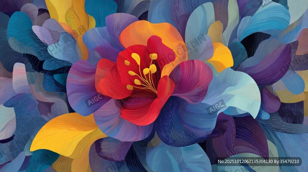 絢麗多彩抽象花卉插畫