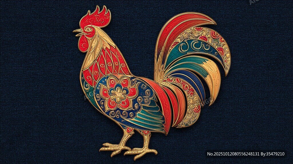 五彩公雞剪紙藝術(shù)圖案