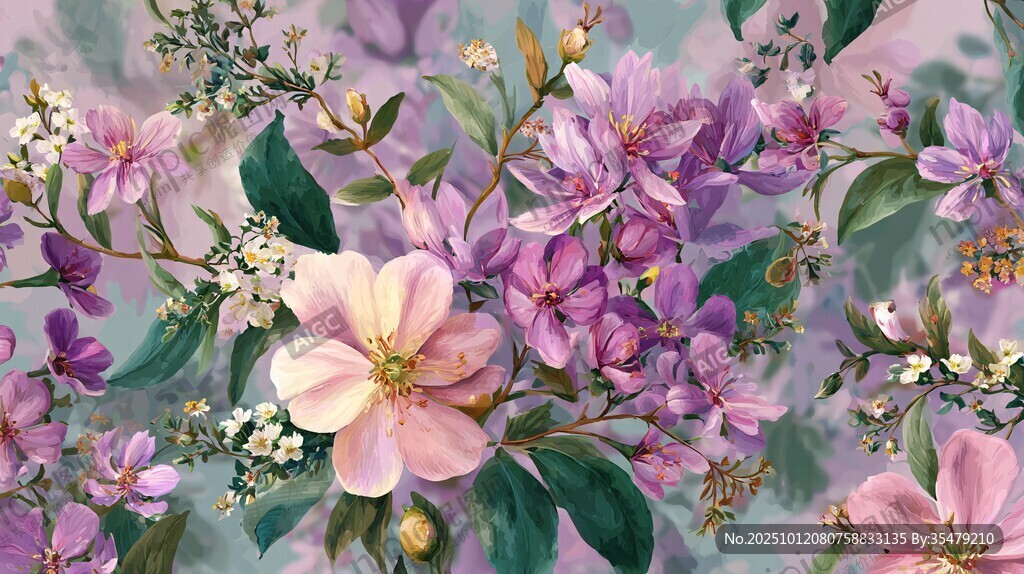 夢(mèng)幻紫粉花卉圖案背景
