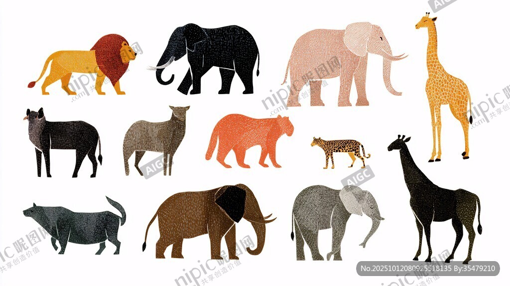 多樣野生動物插畫集合