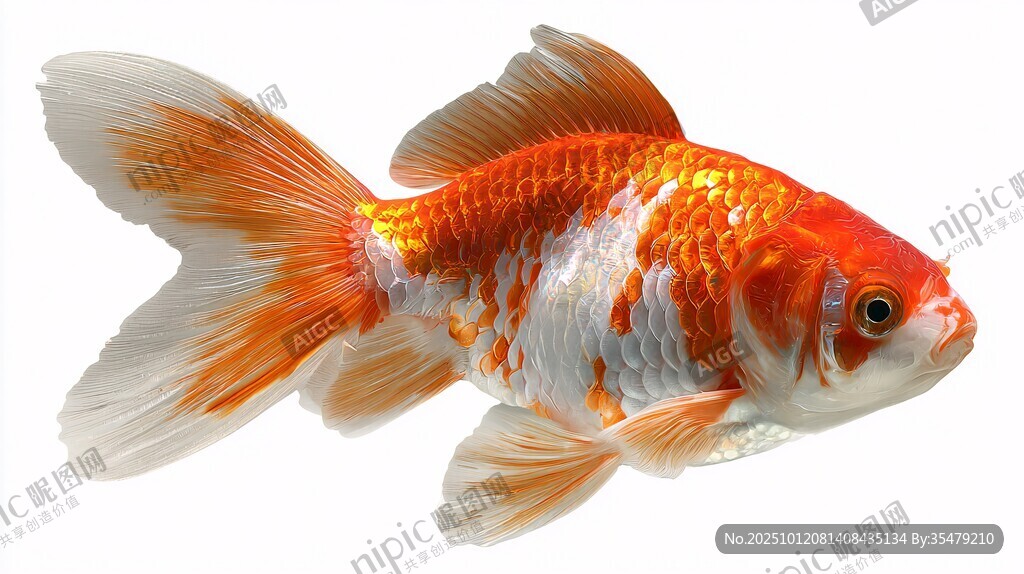 橙白相間金魚優(yōu)雅游動(dòng)