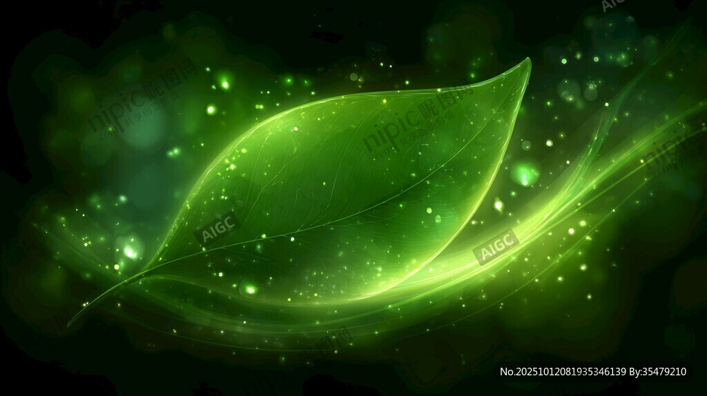 夢(mèng)幻綠光葉片背景圖