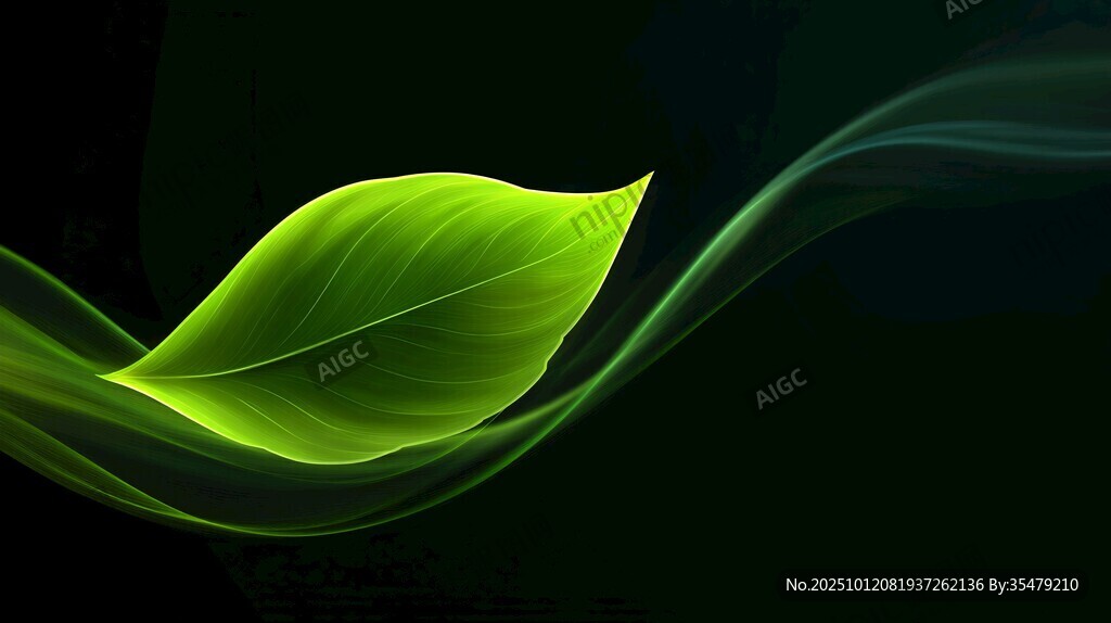 綠色幻彩葉片夢幻背景圖