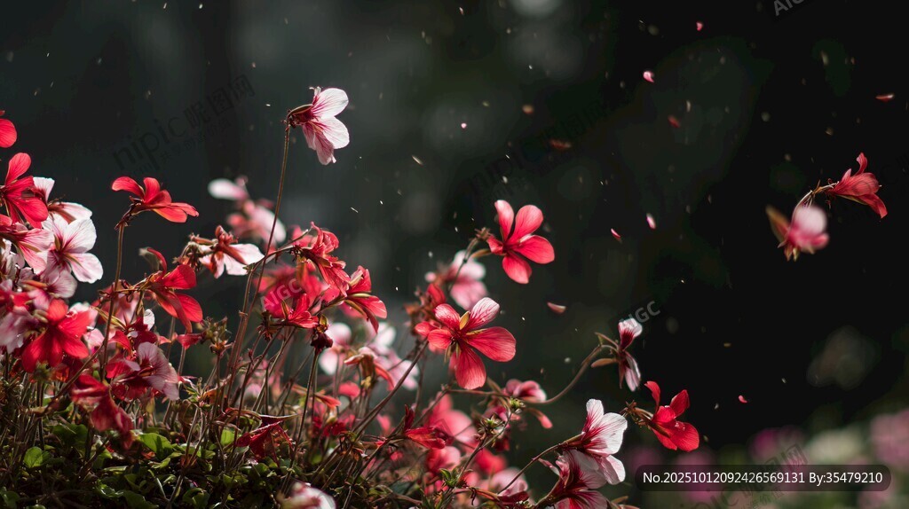 雨中綻放的嬌艷花朵