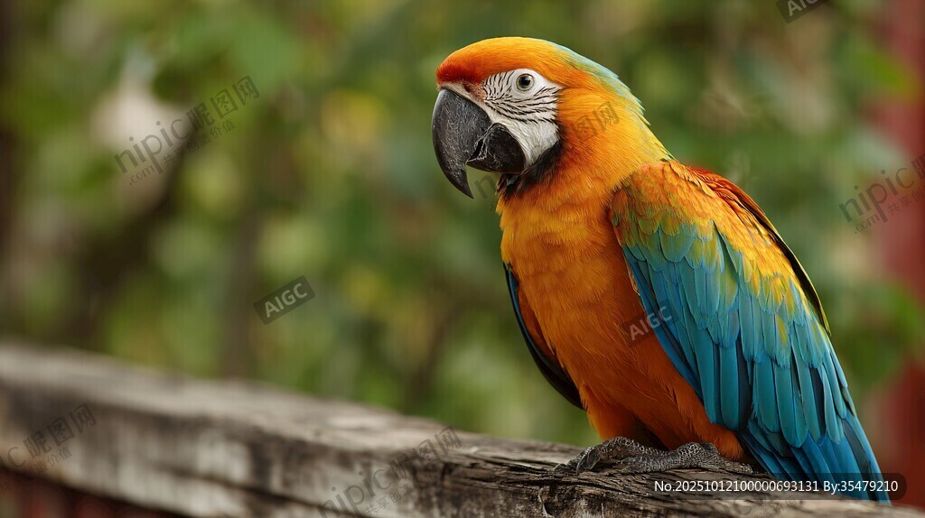 多彩金剛鸚鵡棲息于木欄