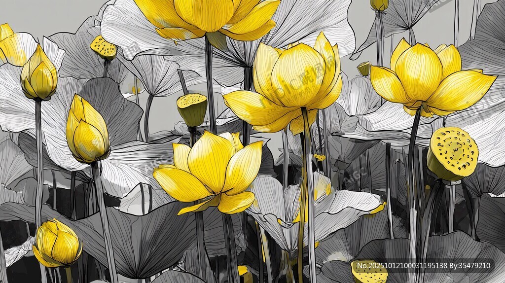 黃荷綻放水墨風(fēng)圖景