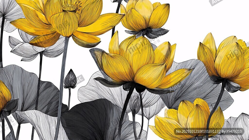 黃色蓮花插畫 清新雅致