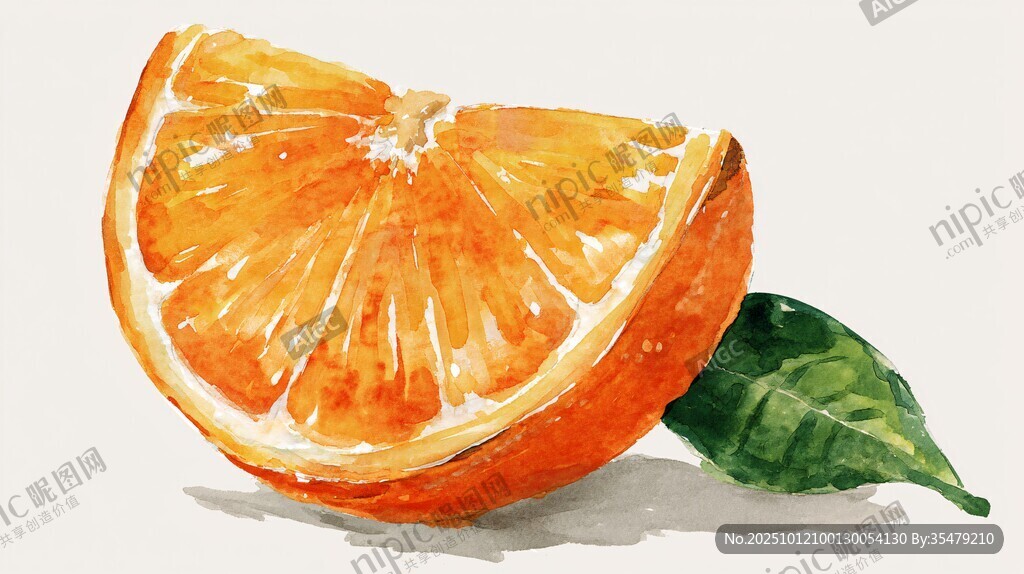 水彩橙子切片圖