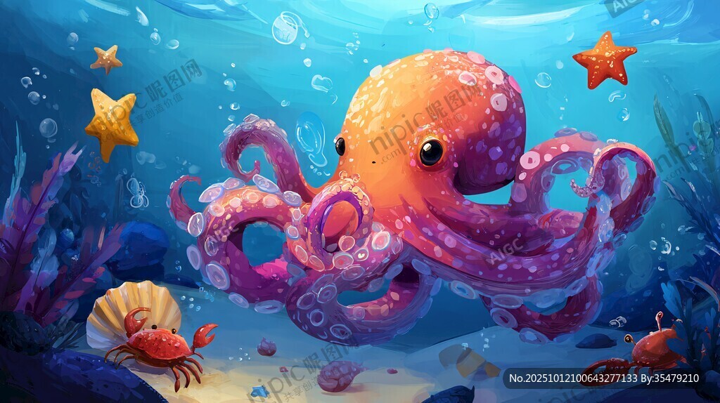 可愛章魚的海底奇幻世界