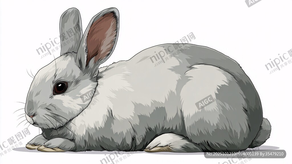 趴著的可愛灰白色兔子