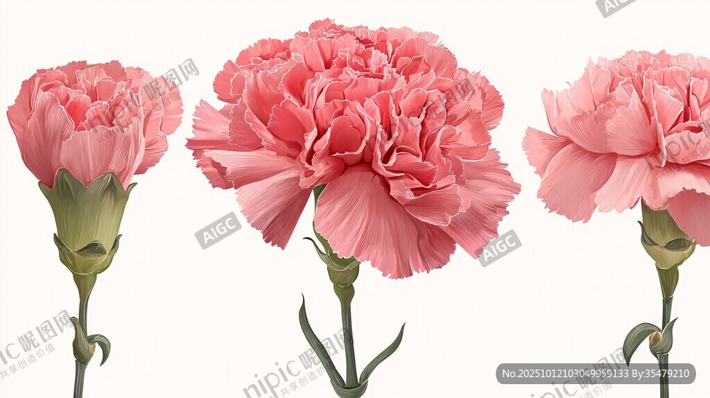 三朵粉色康乃馨綻放之美