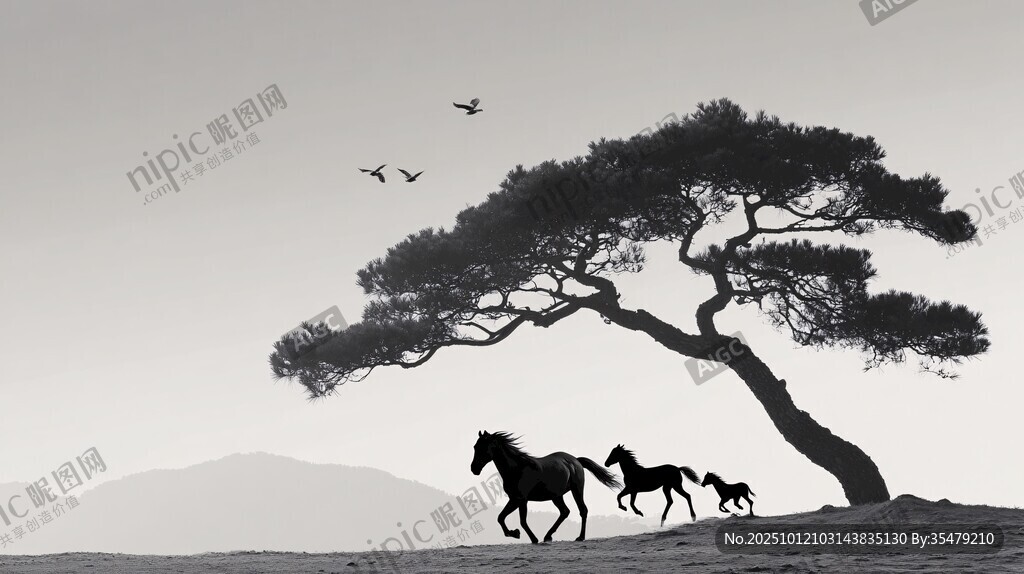 樹下奔馬圖