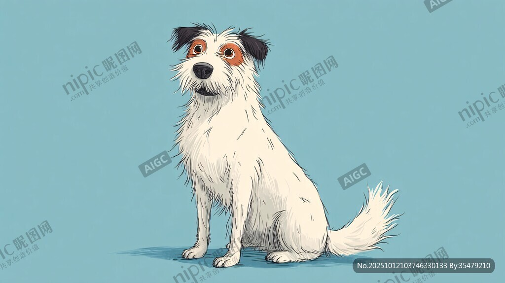 坐著的可愛白狗插畫