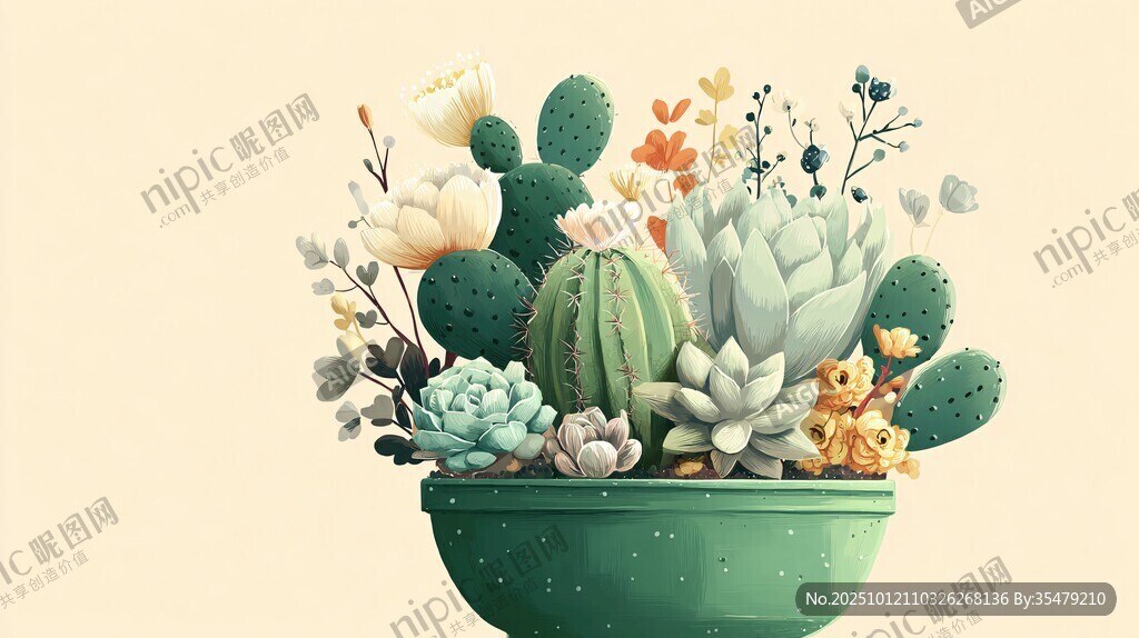 夢幻多肉盆栽插畫