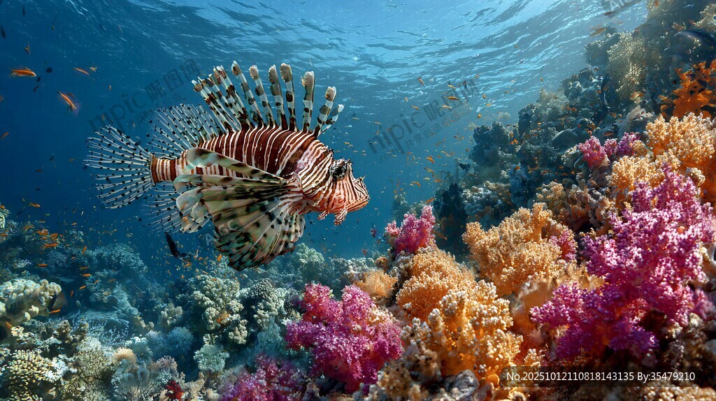 獅子魚(yú)暢游多彩珊瑚礁
