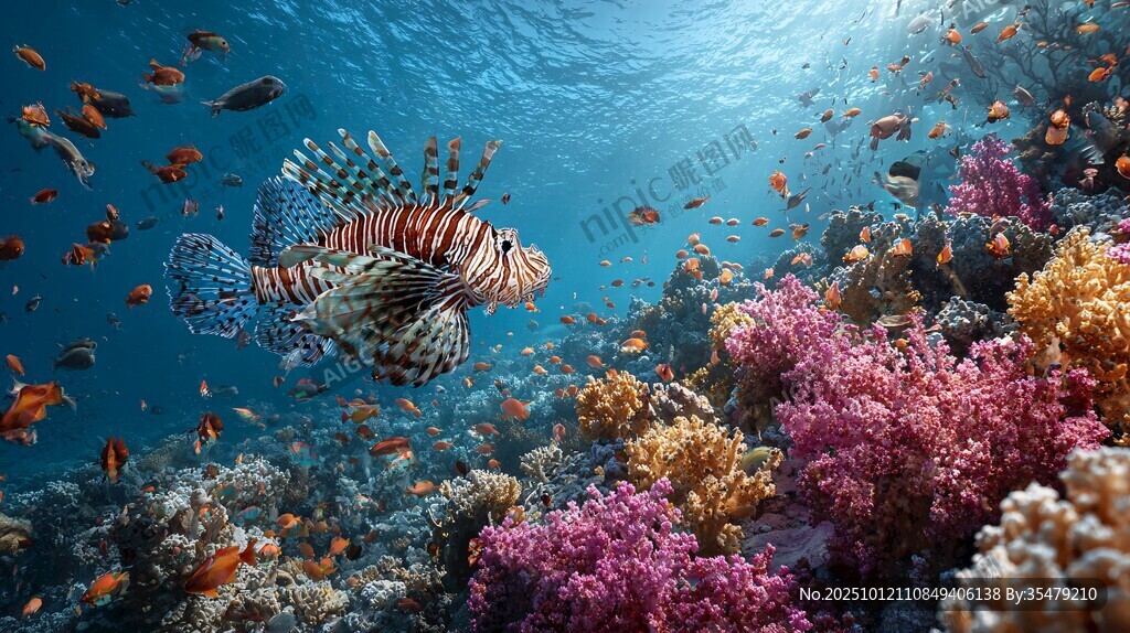 斑斕海底世界中的獅子魚(yú)