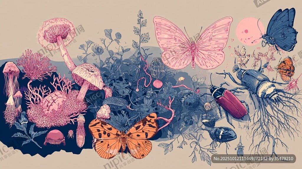 夢幻動植物插畫場景