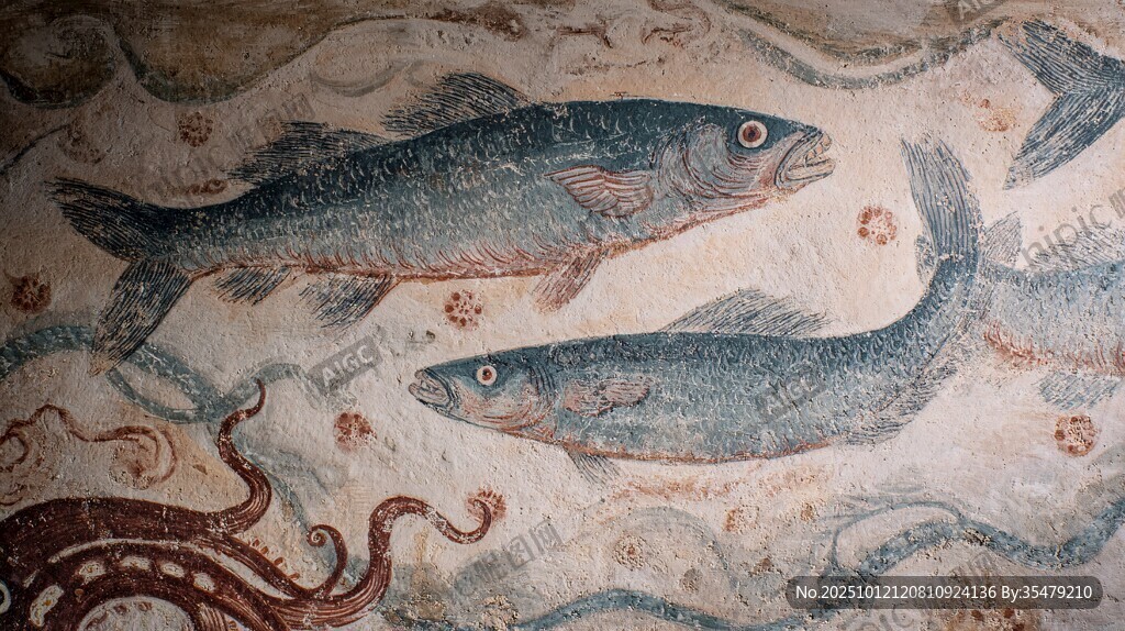 古壁畫中的靈動魚類圖案