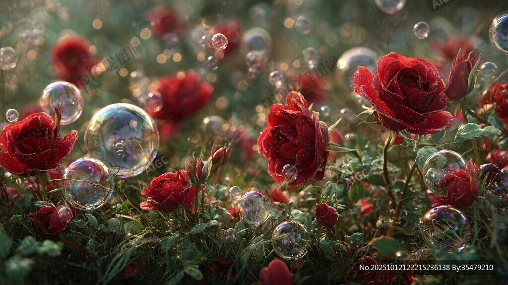 玫瑰叢中夢幻泡泡飛舞