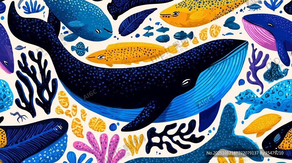 海洋生物繽紛插畫世界