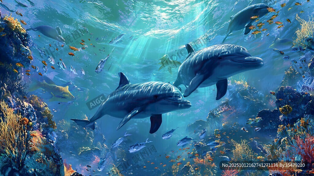 夢幻海底世界中的海豚共舞