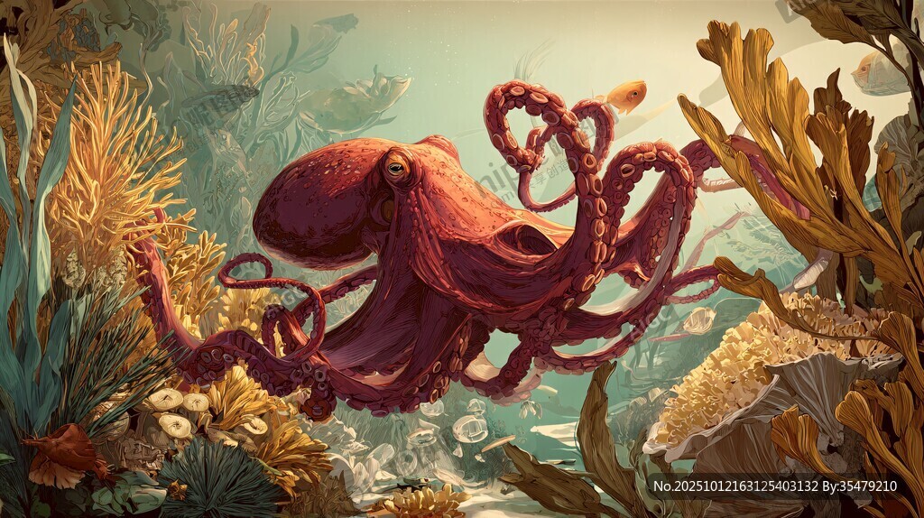 深海中的夢(mèng)幻章魚景觀