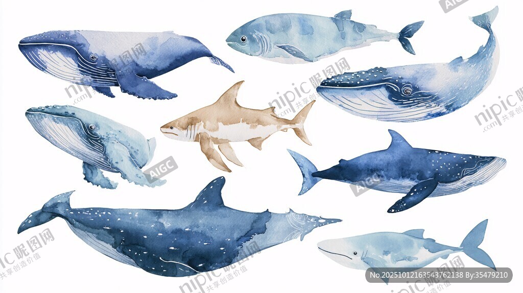 水彩海洋魚(yú)類插畫集合